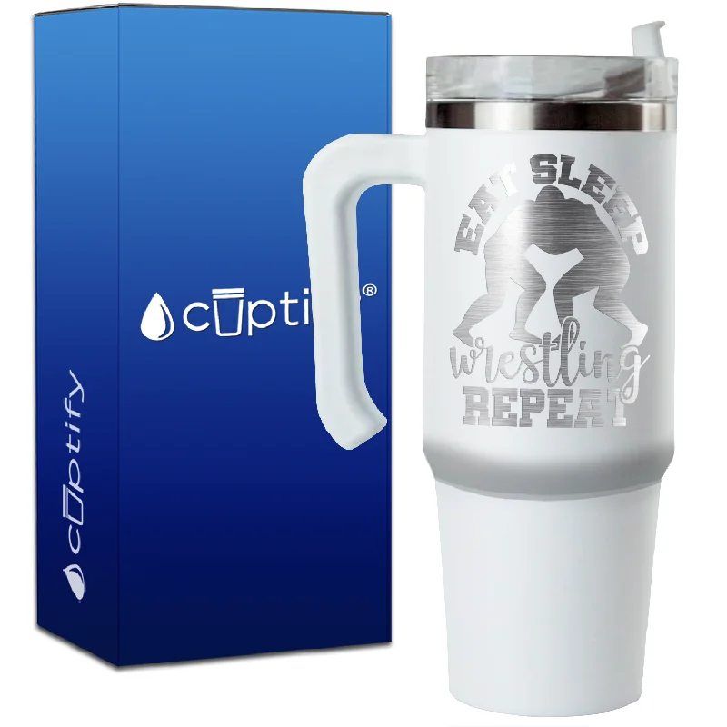 Eat Sleep Wrestling Repeat on 30oz Wrestling Travel Mug