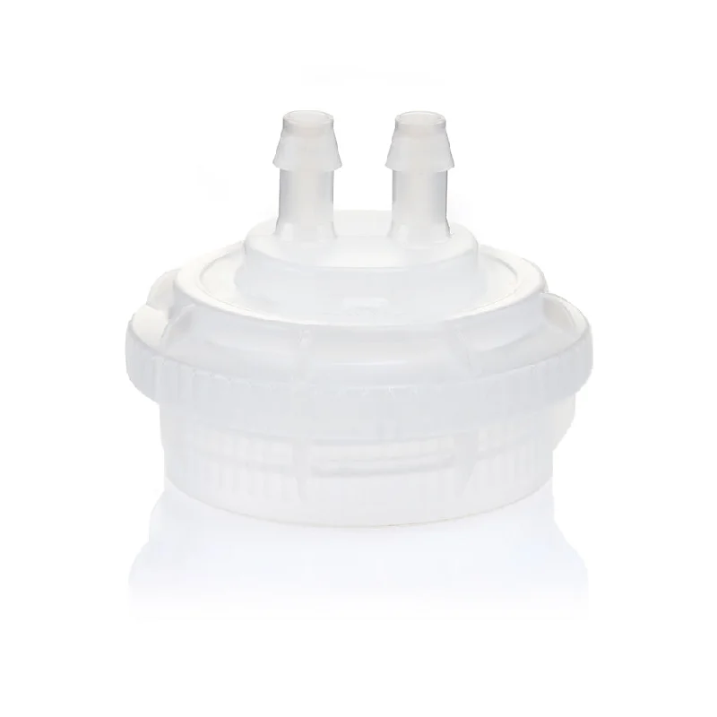 EZBio® GL45 Open Cap & Molded 2x 1/4" HB, Natural PP for Glass Bottles