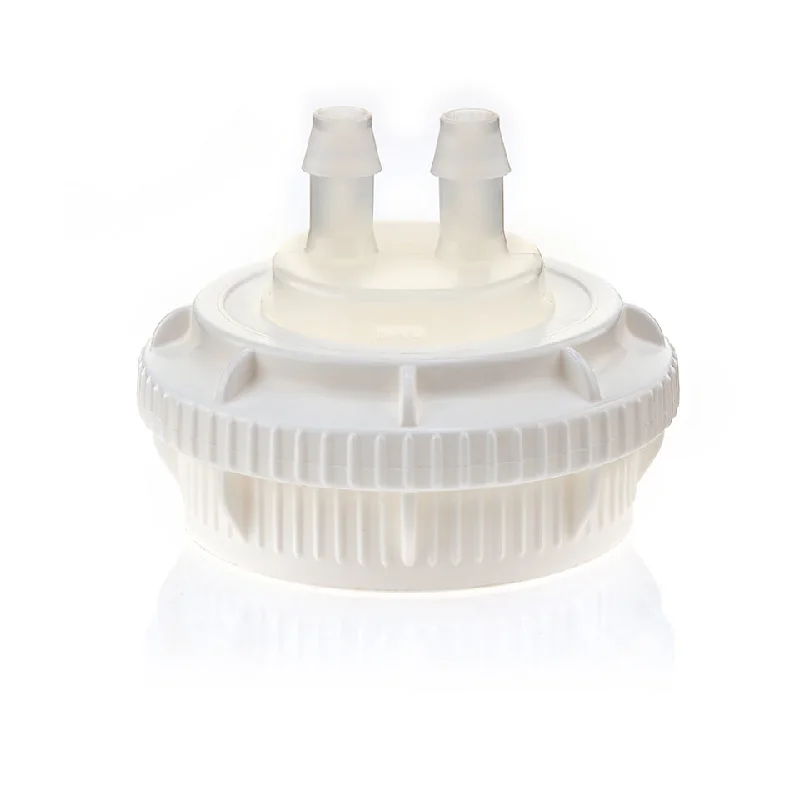 EZBio® GL45 Open Cap & Molded 2x 1/4" HB, White PP for Plastic Bottles