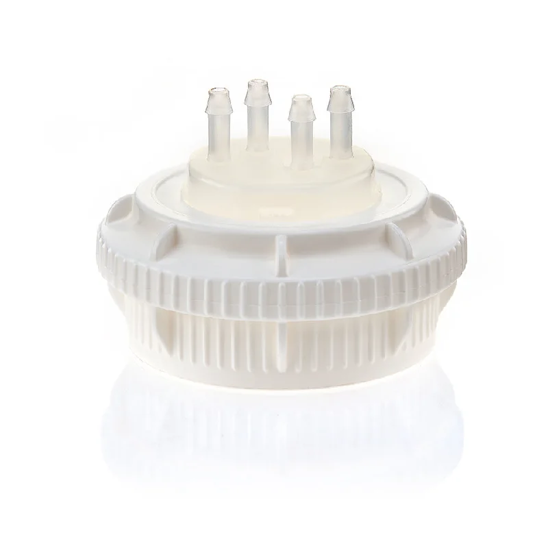 EZBio® GL45 Open Cap & Molded 4x 1/8" HB, White PP for Glass Bottles