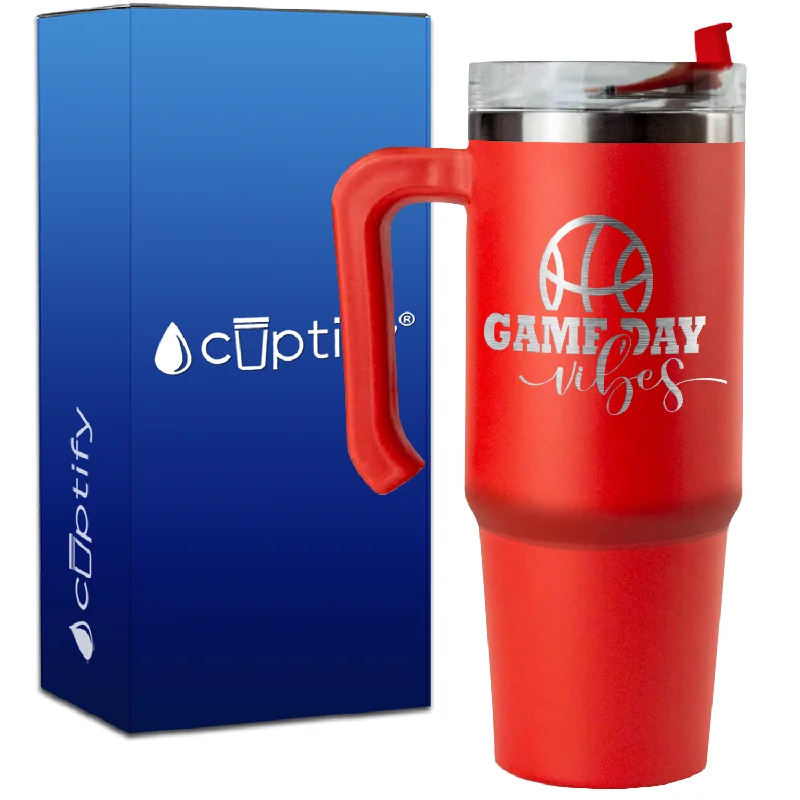 Game Day Vibes Basketball on 30oz Basketball Travel Mug