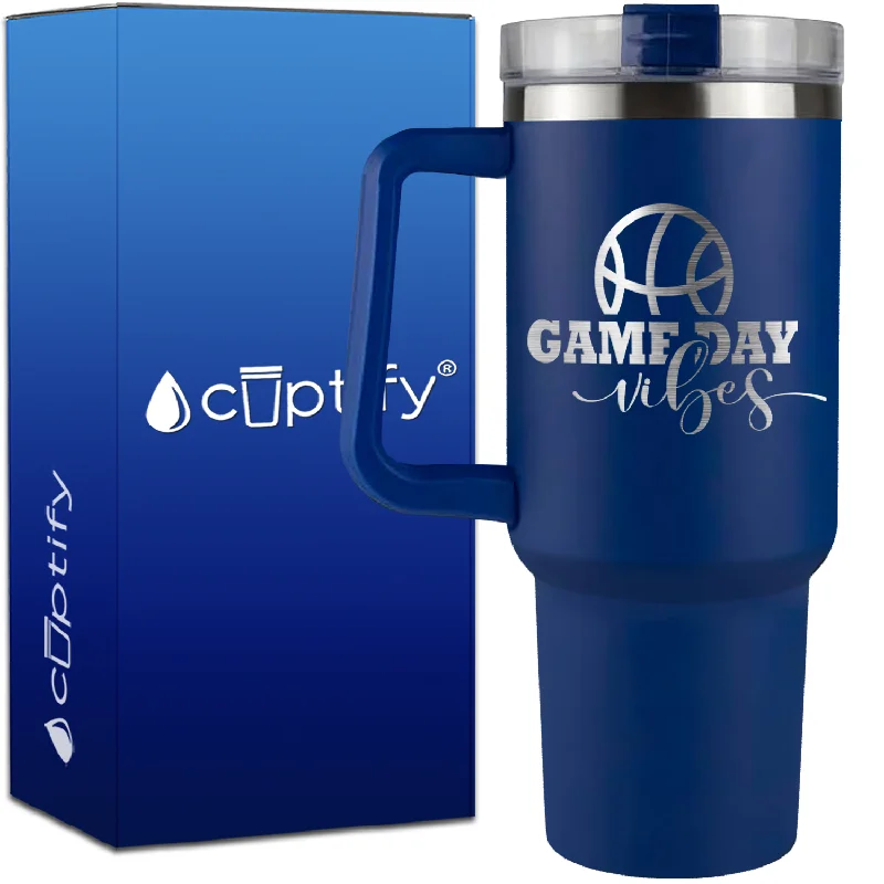 Game Day Vibes Basketball on 40oz Basketball Traveler Mug