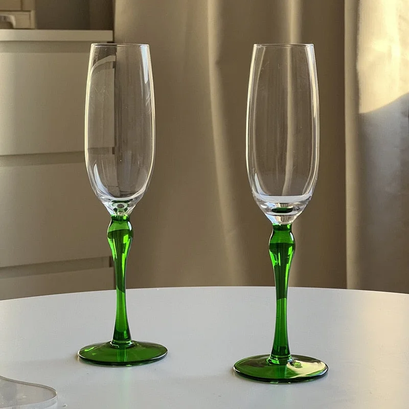 Emerald Joy Contrast Wine and Flute Glass