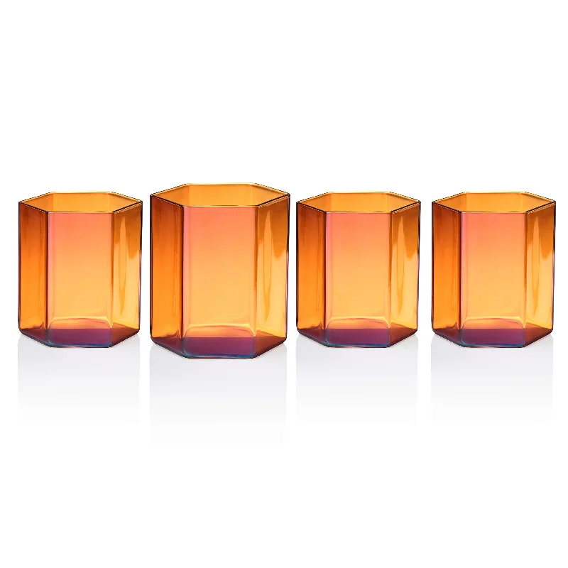 Helix Amber Double Old Fashion Glass, Set of 4