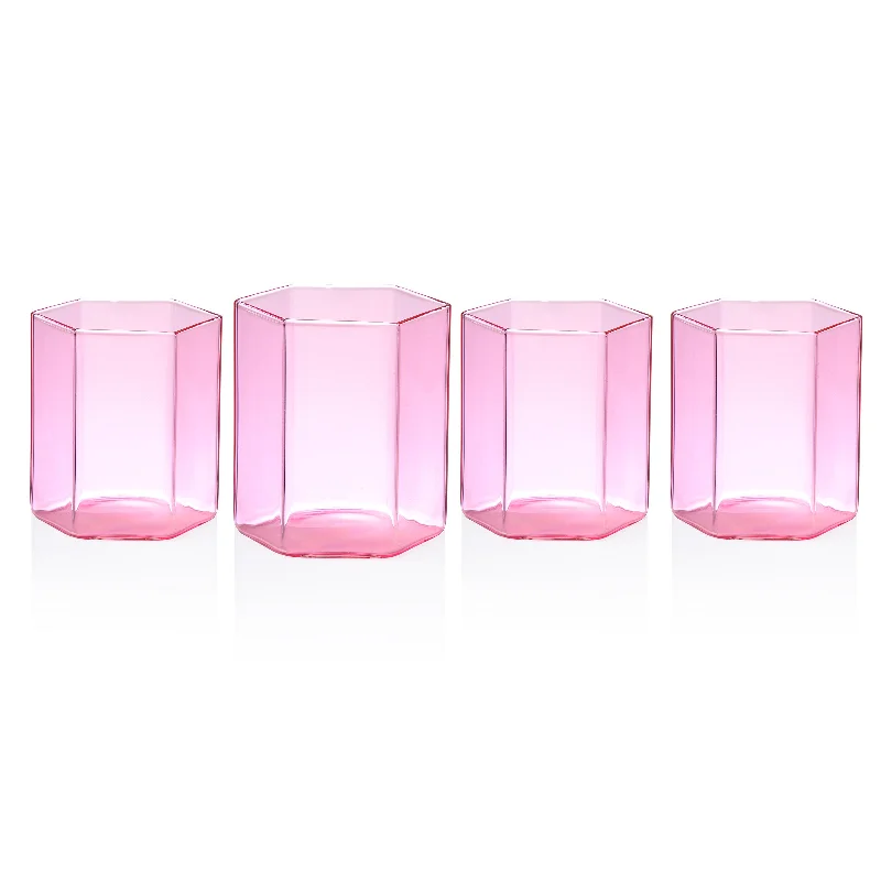 Helix Pink Double Old Fashion Glass, Set of 4