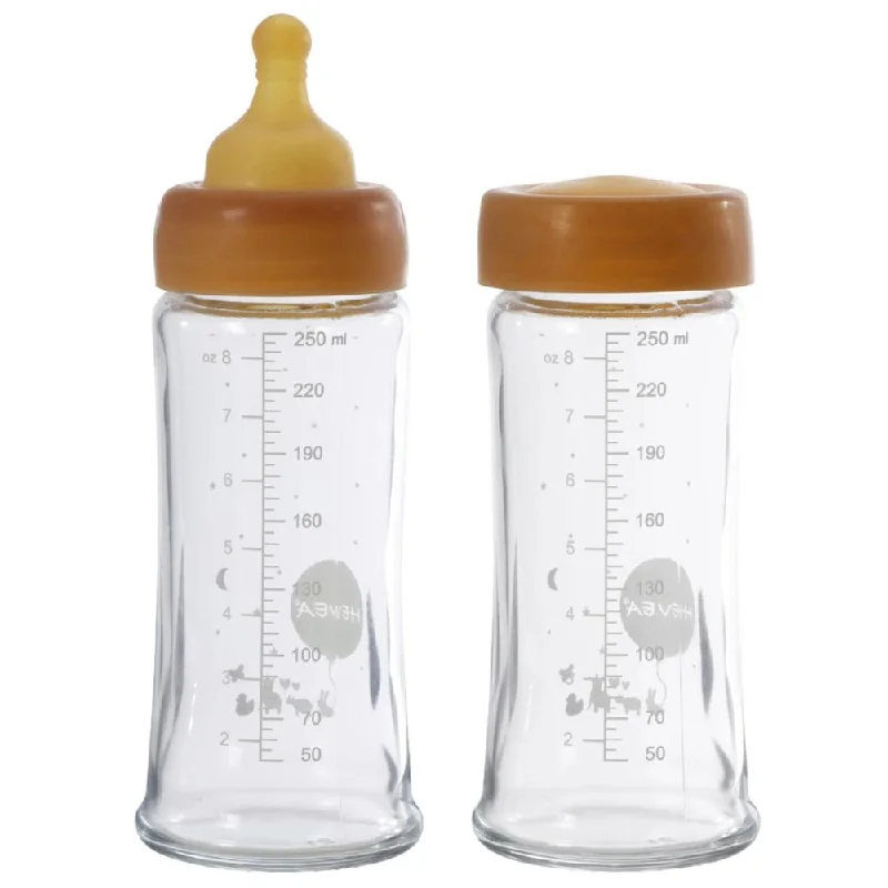 Hevea Wide Neck Glass Baby Bottle 2 Pack 250ml - Medium Flow 3-24 months