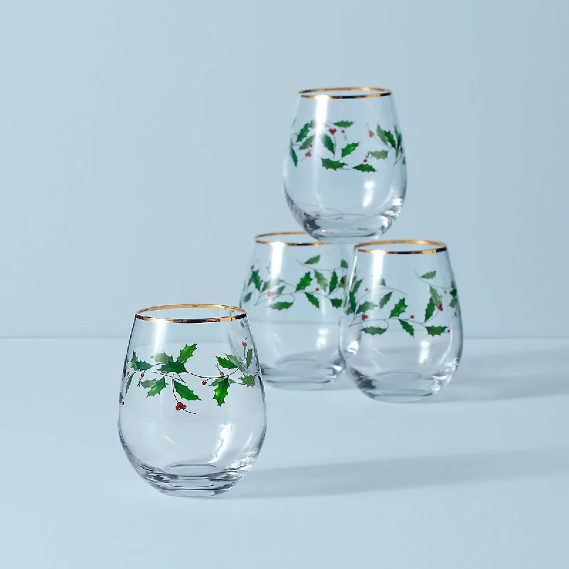 Holiday 4-Piece Stemless Wine Glasses