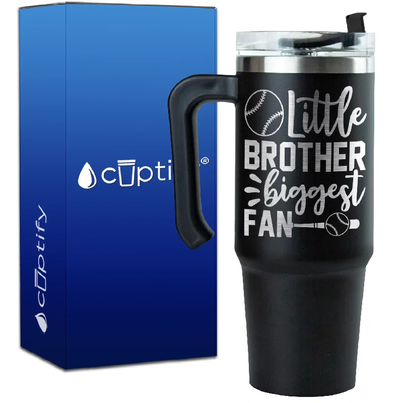 Little Brother Biggest Fan on 30oz Baseball Travel Mug