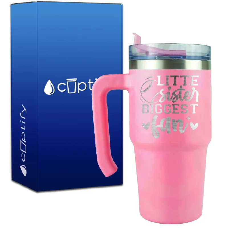 Little Sister Biggest Fan on 20oz Baseball Travel Mug