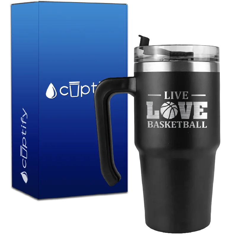 Live Love Basketball Line on 20oz Basketball Travel Mug