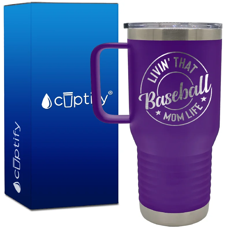 Livin' That Baseball Mom Life Circle 20oz Baseball Travel Mug