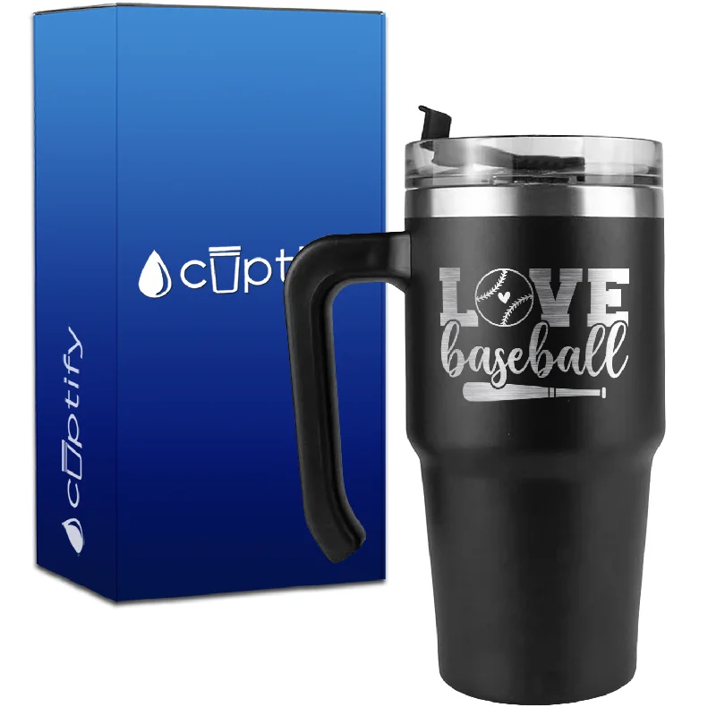 Love Baseball Bat and Ball on 20oz Baseball Travel Mug