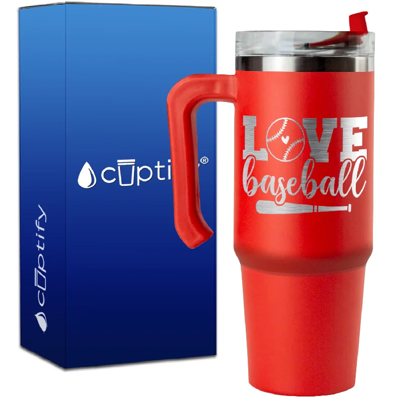 Love Baseball Bat and Ball on 30oz Baseball Travel Mug