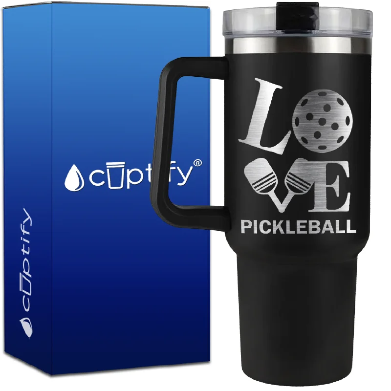 Love Pickleball Paddles on 40oz Pickleball Traveler Mug