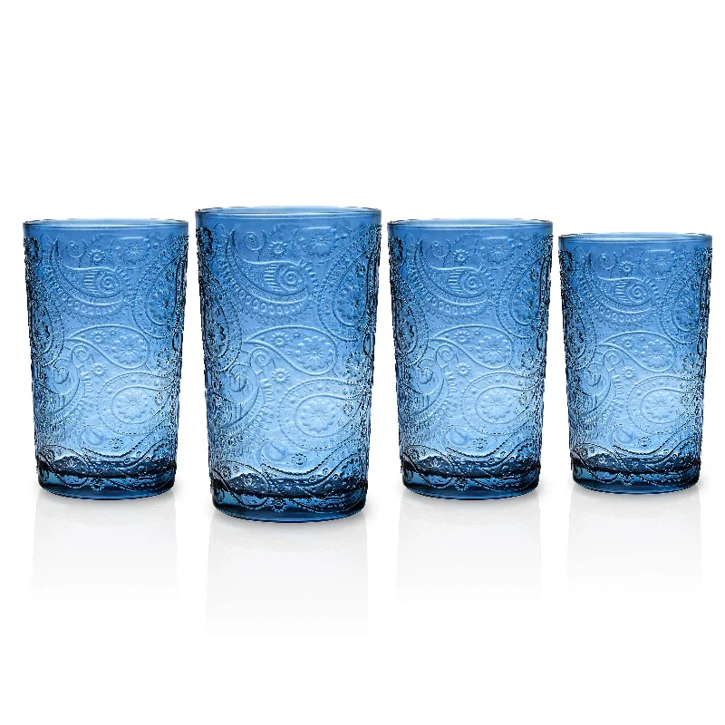 Paisley Blue Highball, Set of 4