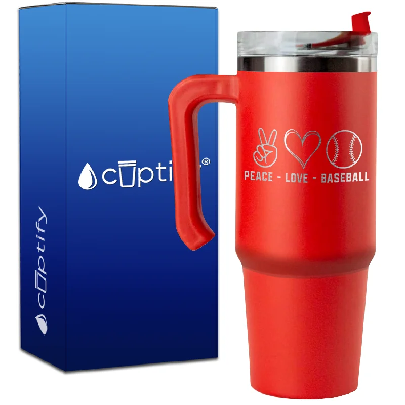 Peace Love Baseball on 30oz Baseball Travel Mug