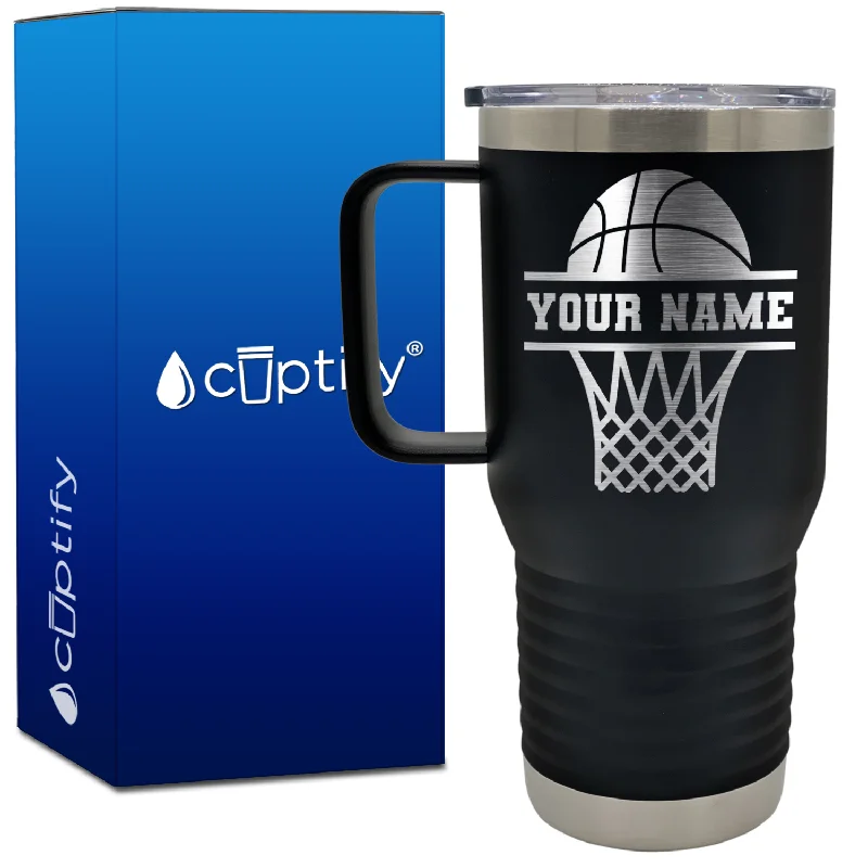 Personalized Basketball and Net 20oz Basketball Travel Mug