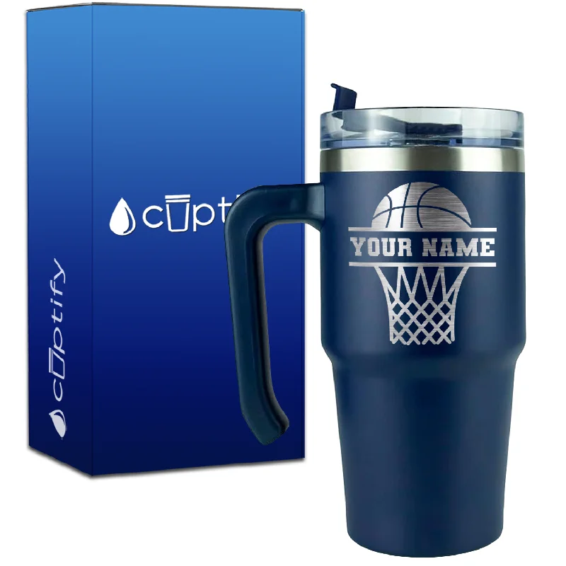 Personalized Basketball and Net on 20oz Basketball Travel Mug