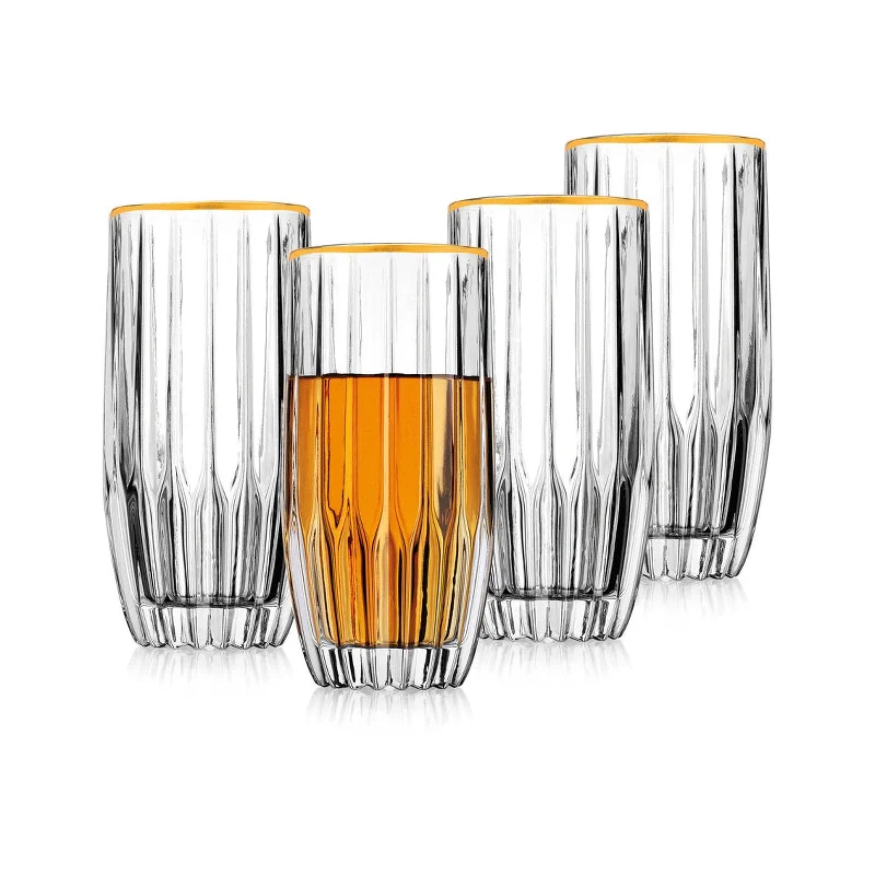 Pleat Gold Rim Highball, Set of 4