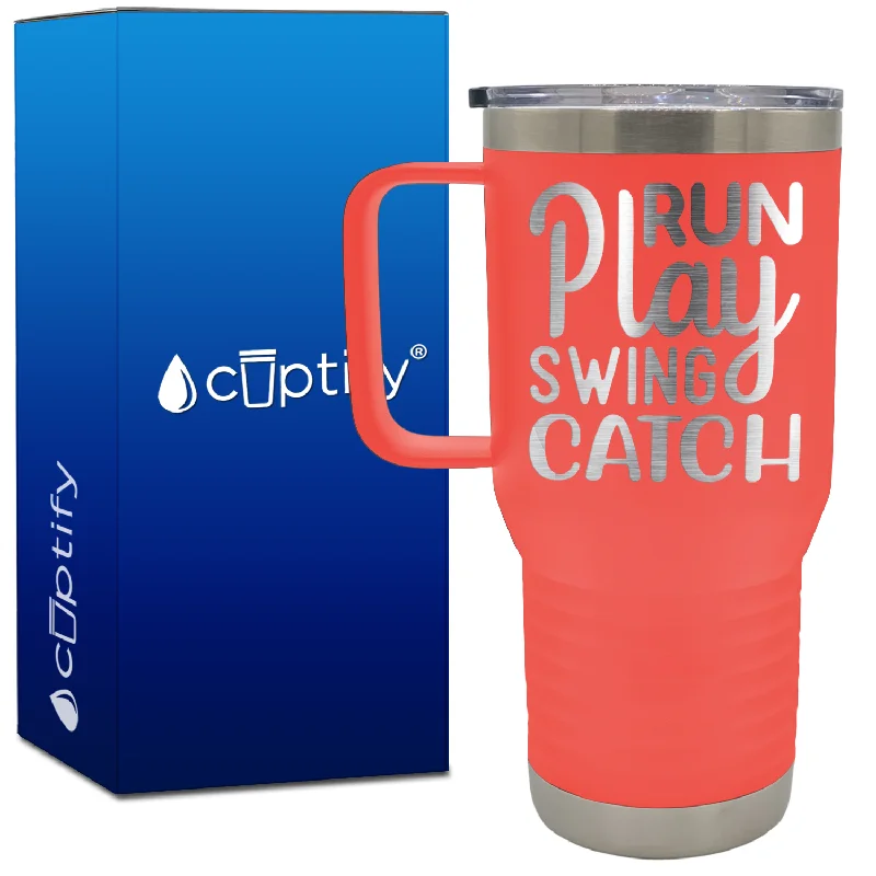 Run Play Swing Catch 20oz Softball Travel Mug