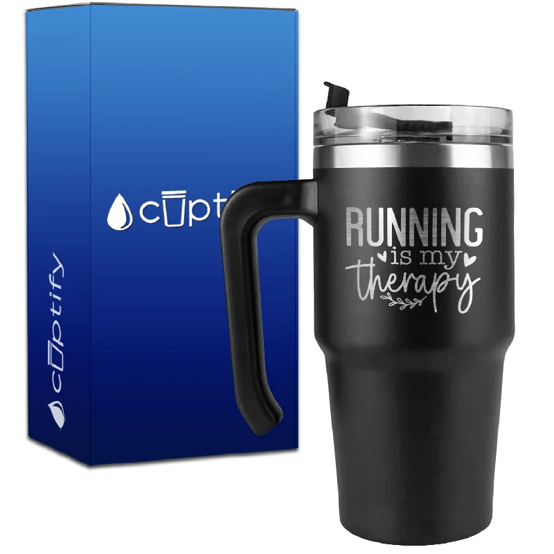 Running is my Therapy Hearts on 20oz Running Travel Mug