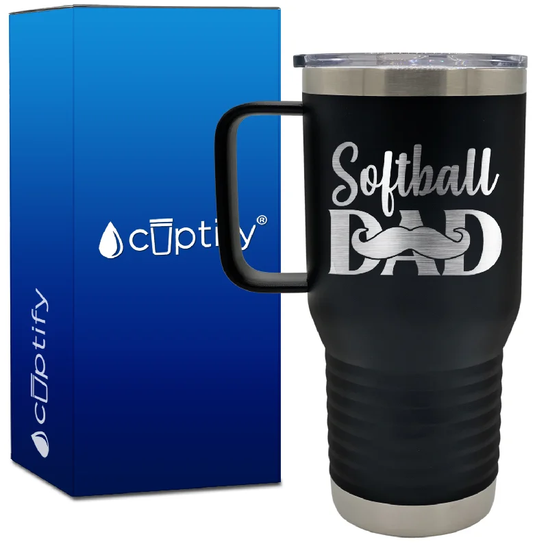 Softball Dad Mustache 20oz Softball Travel Mug