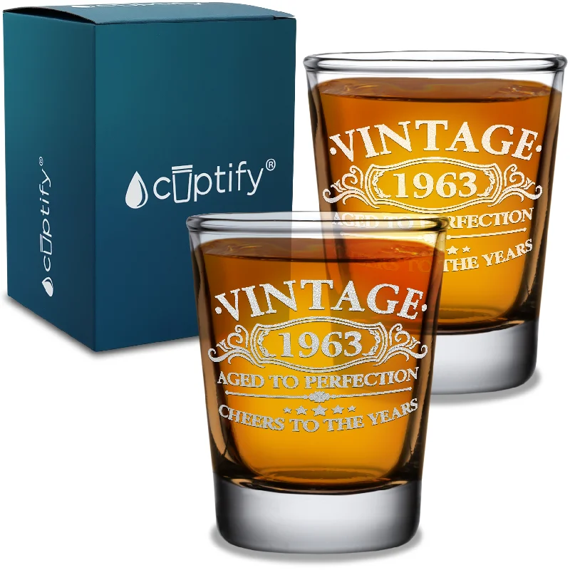 Vintage Aged To Perfection Cheers To 58 Years 1963 2oz Shot Glasses - Set of 2