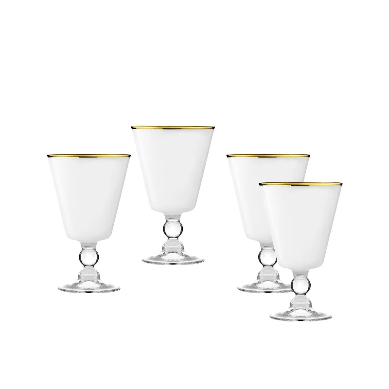 Vitolo Gold Rim White Goblet, Set of 4