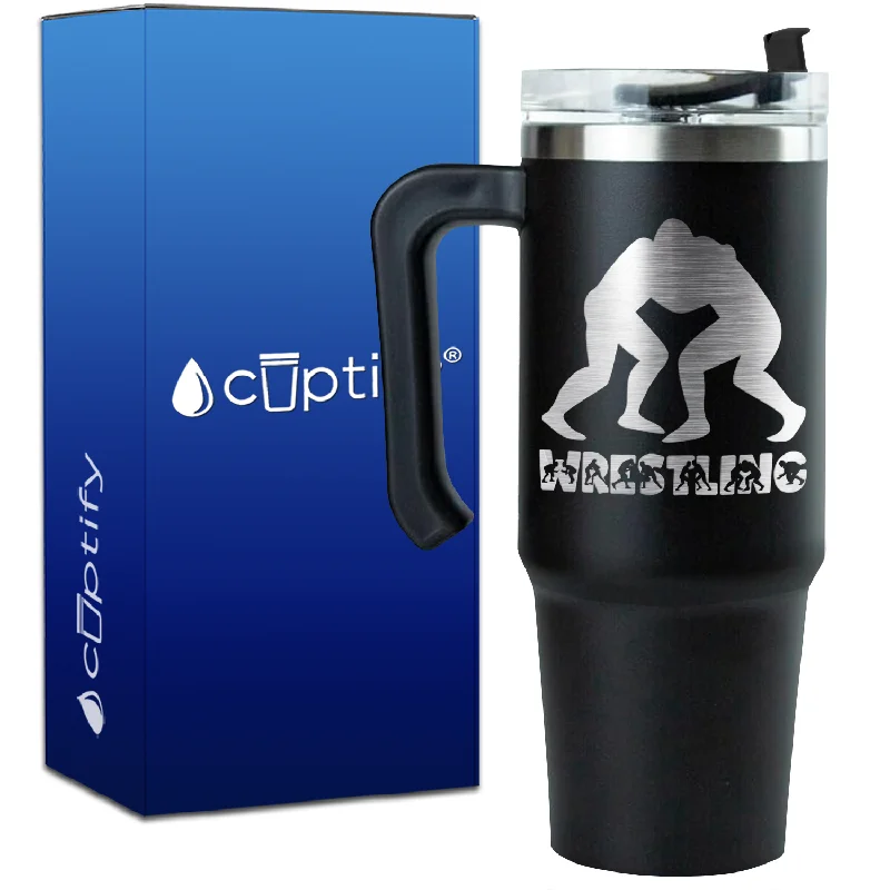 Wrestling Silhouettes on 30oz Wrestling Travel Mug