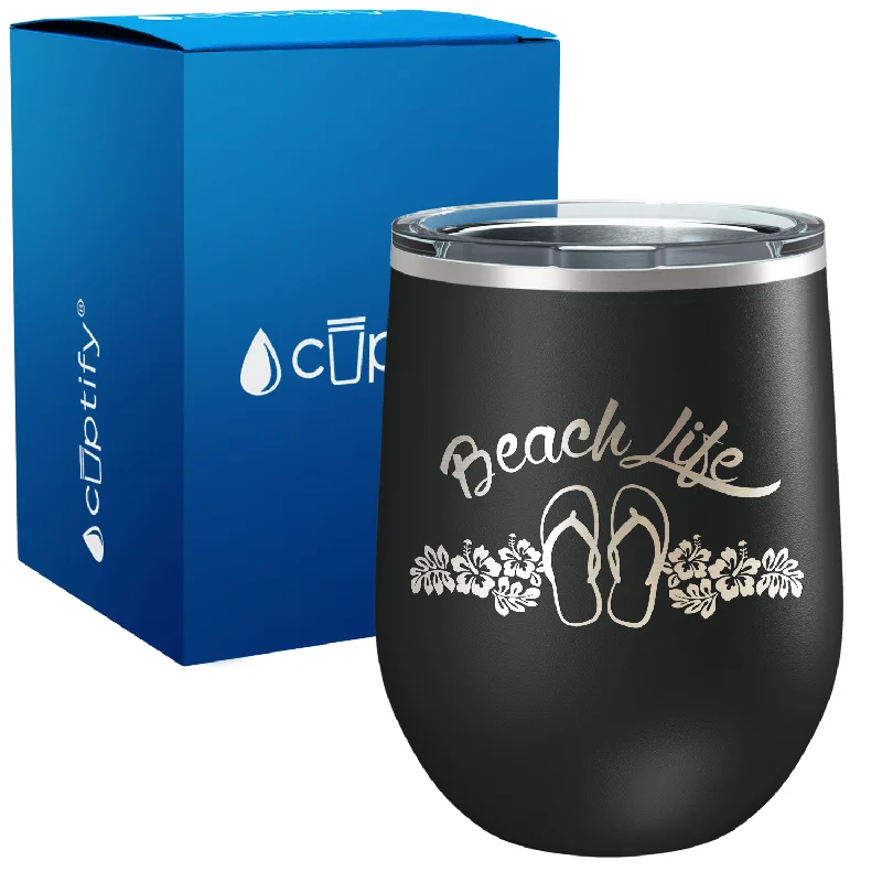 Beach Life Flowers and Sandals 12oz Beach Wine Tumbler