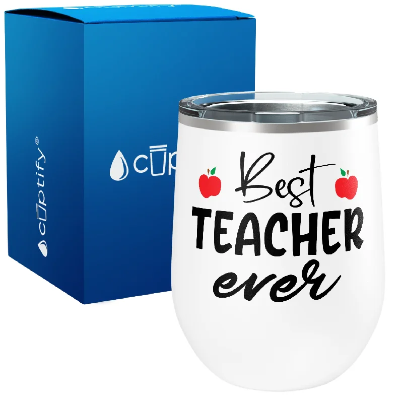 Best Teacher Ever with Apples 12oz Teacher Wine Tumbler