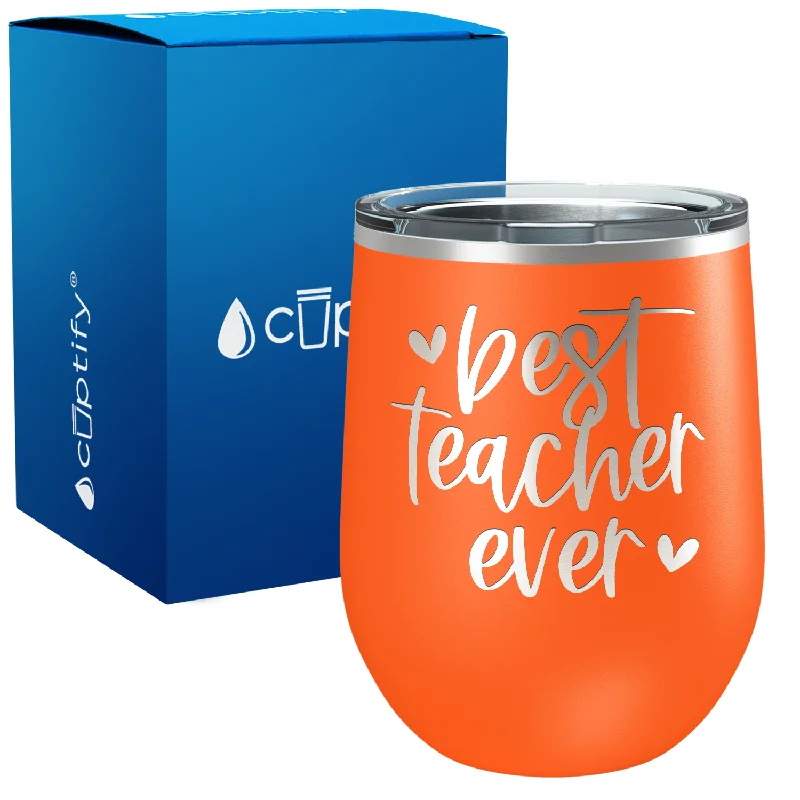 Best Teacher Ever with Hearts 12oz Teacher Wine Tumbler