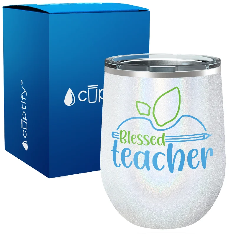 Blessed Teacher with Apple and Pencil 12oz Teacher Wine Tumbler