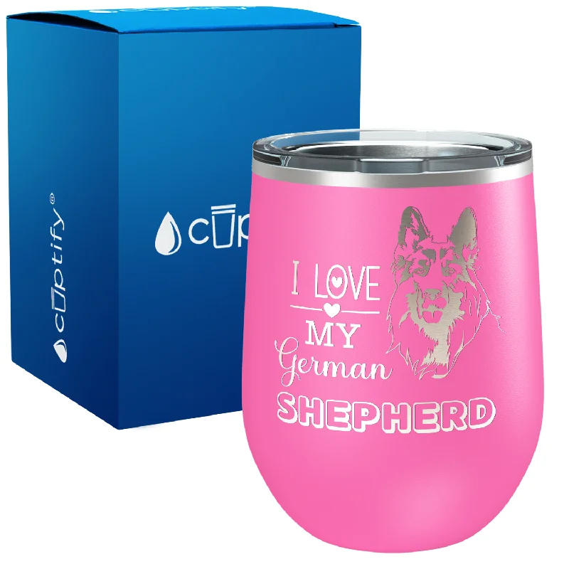 I Love my German Shepherd 12oz Dog Wine Tumbler