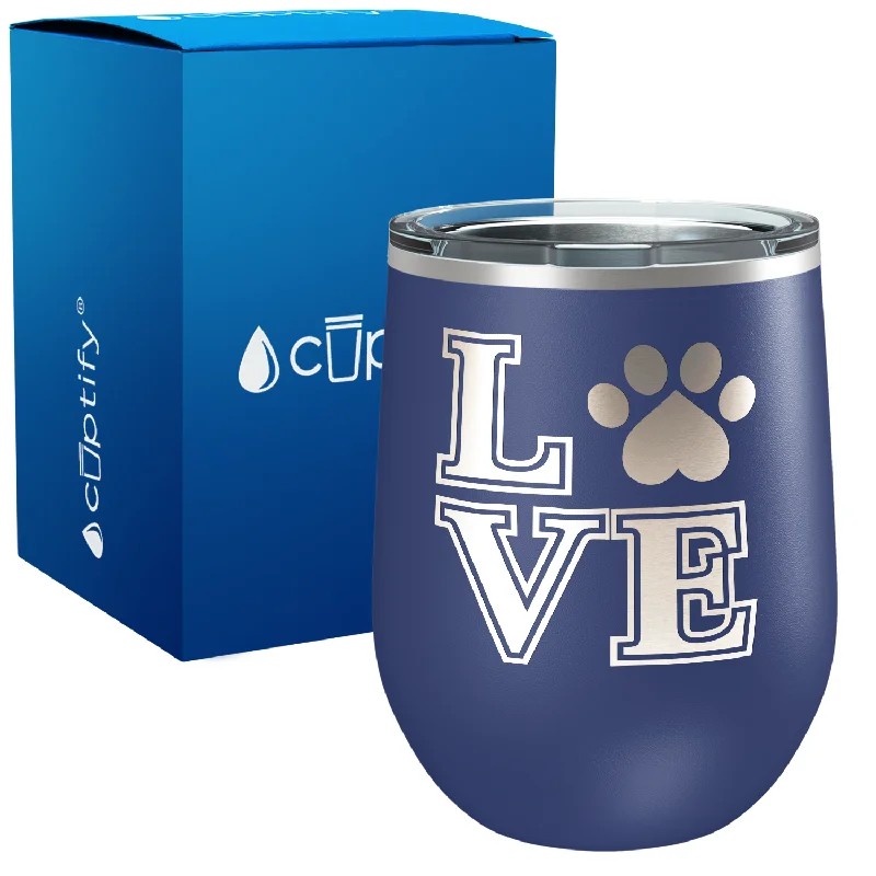 Love Dogs Paw Print 12oz Dog Wine Tumbler