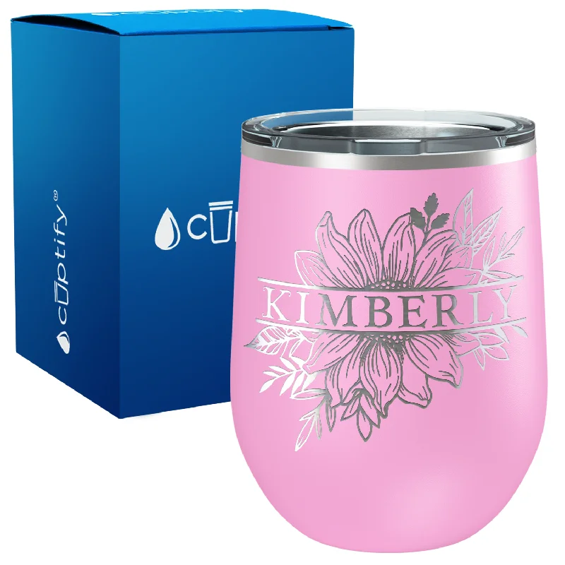 Split Sunflower Custom Laser Engraved 12oz Wine Tumbler