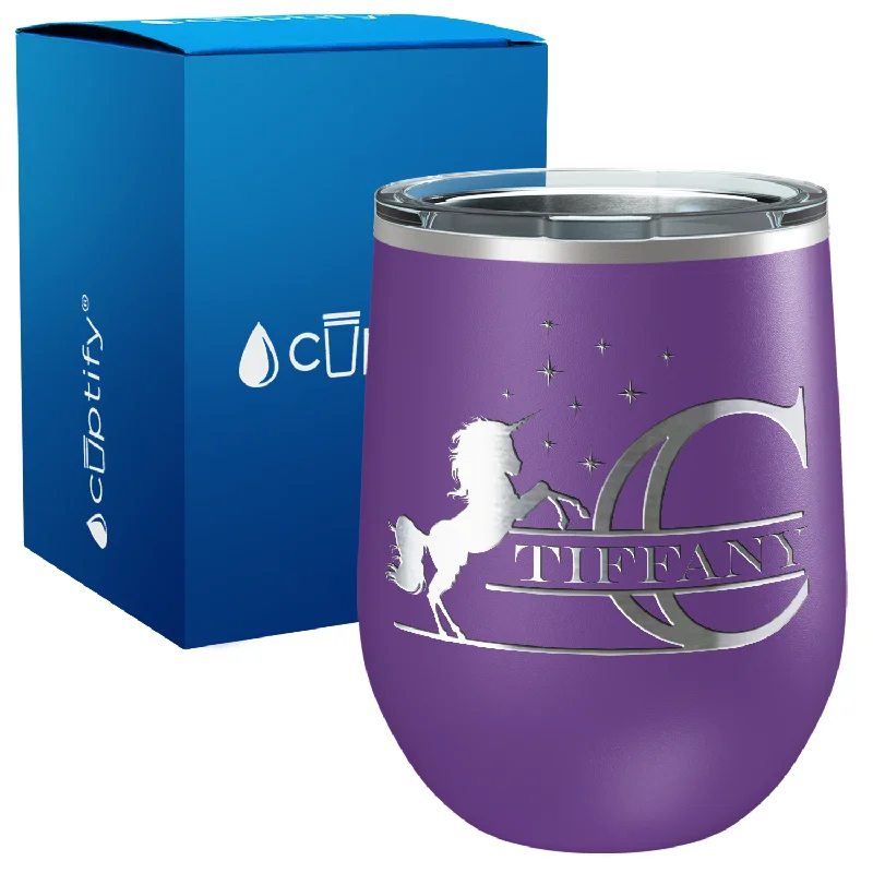 Unicorn Love Monogram  Custom Laser Engraved 12oz Wine Tumbler